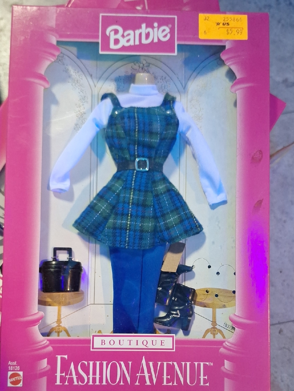 Vintage Barbie Rare Plaid Tunic Set in Blue and Green - Unopened*